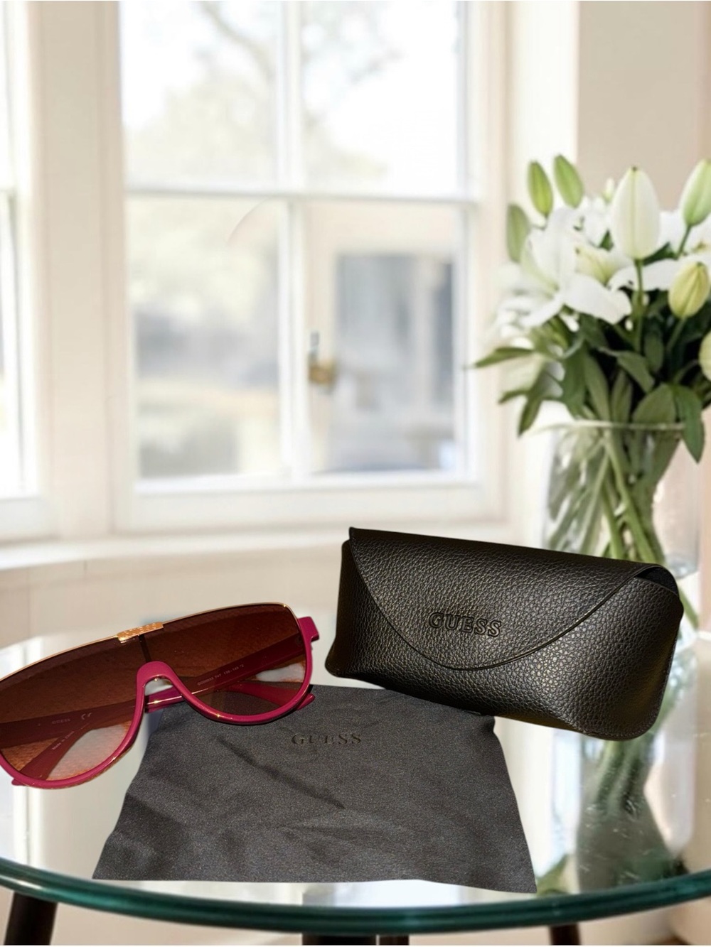 GUESS Burgundy Pink Shield Sunglasses GO00033 74T with Case & Pouch - Picture 10 of 10